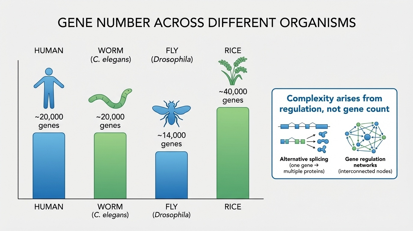 Figure 3. The Big Surprise: Gene Number vs Biological Complexity