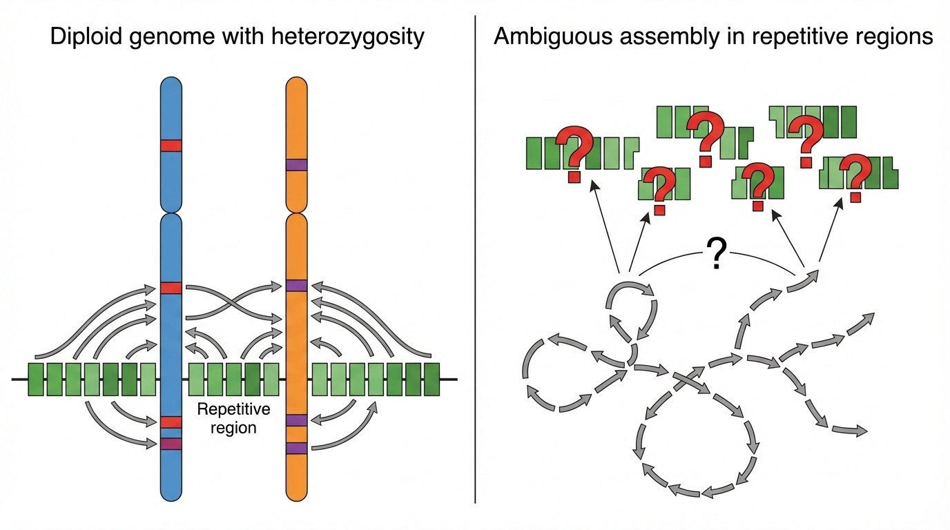 Figure 3-1: Why Heterozygosity Breaks Genome Assembly
