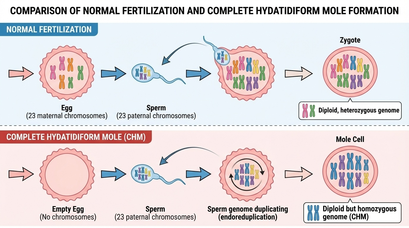 Figure 3-2: Normal Fertilization vs Complete Hydatidiform Mole