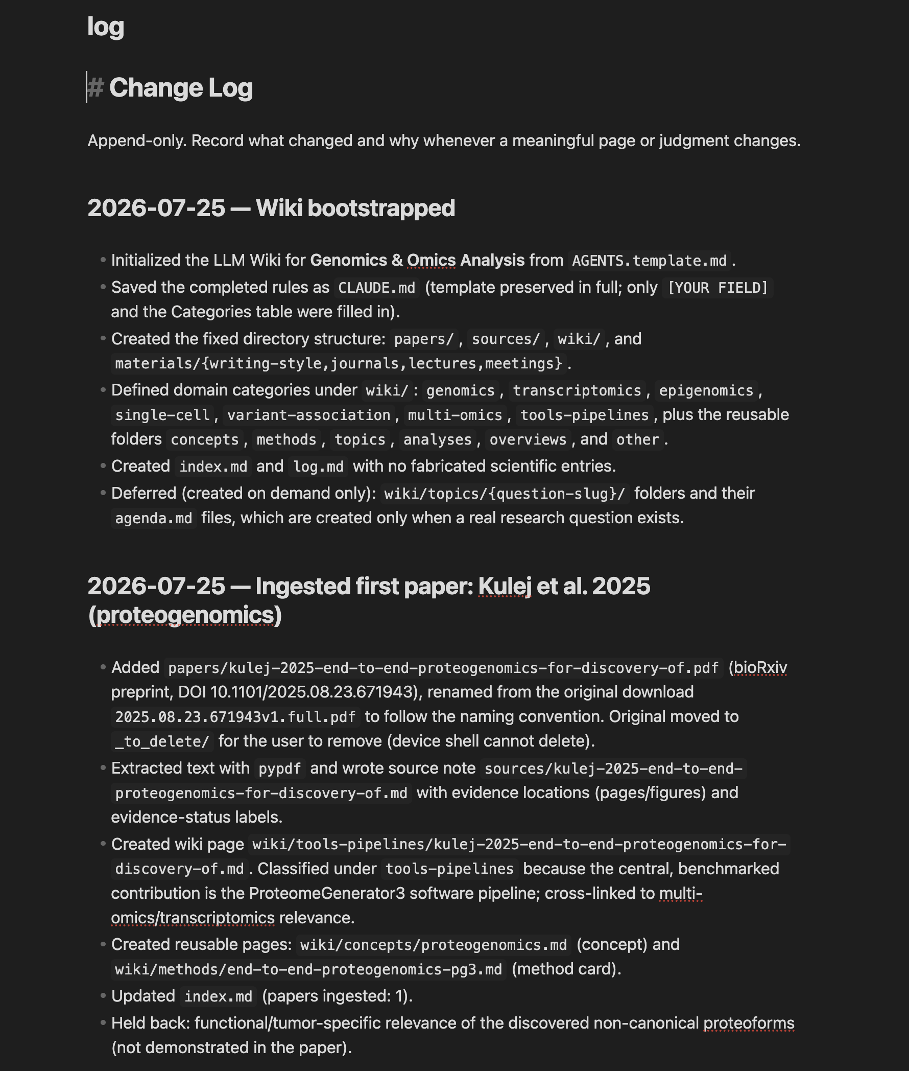 한 번의 ingest가 작업 로그에 남기는 기록