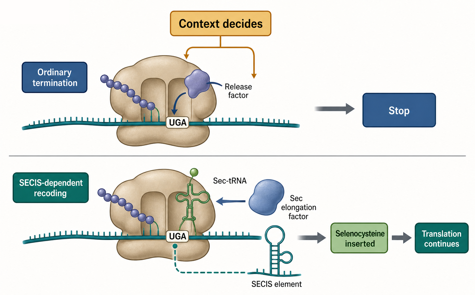 Figure 69.4. Selenocysteine Insertion Versus Ordinary UGA Termination