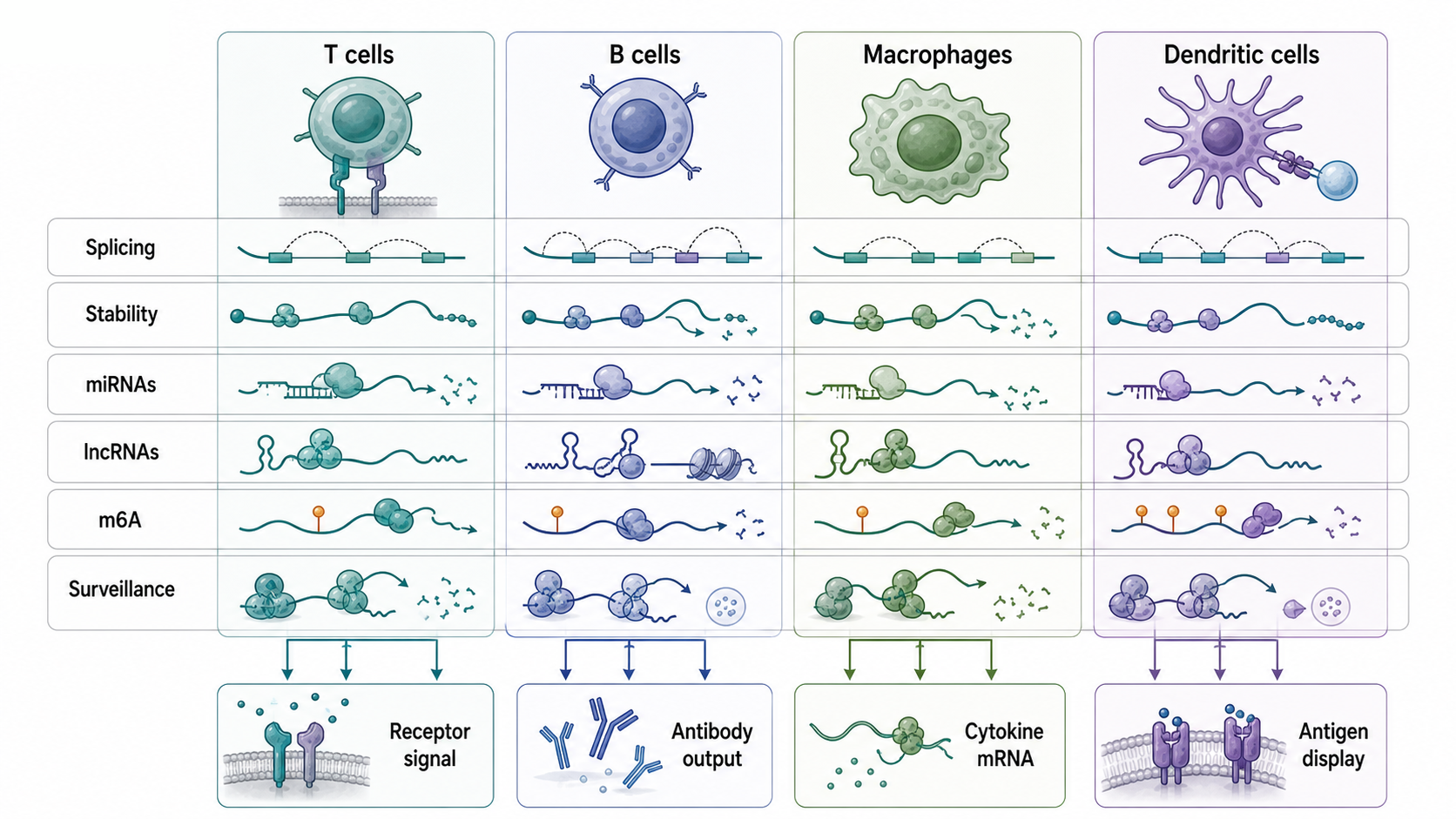 Figure 110.1. RNA regulatory layers across immune-cell classes