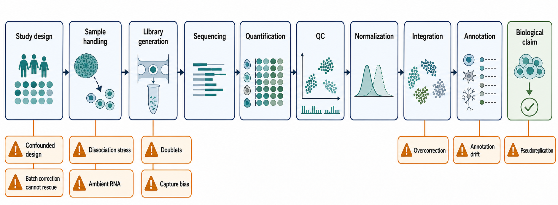 Figure 130.4. Where confounders enter a single-cell or spatial RNA study