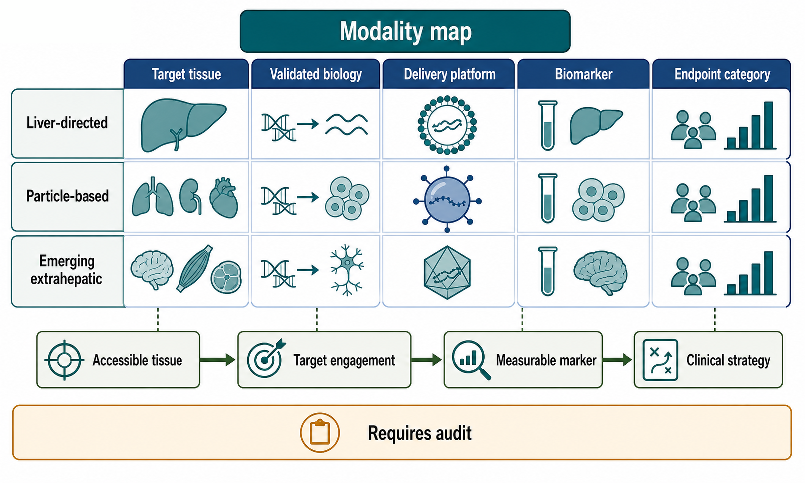 Figure 151.6. Clinical siRNA modality map by target, delivery, biomarker, and endpoint