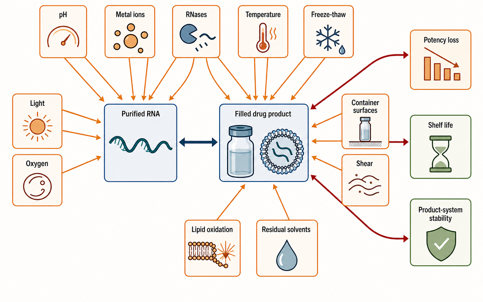 Figure 159.6. Stability stress map from purified RNA to filled drug product