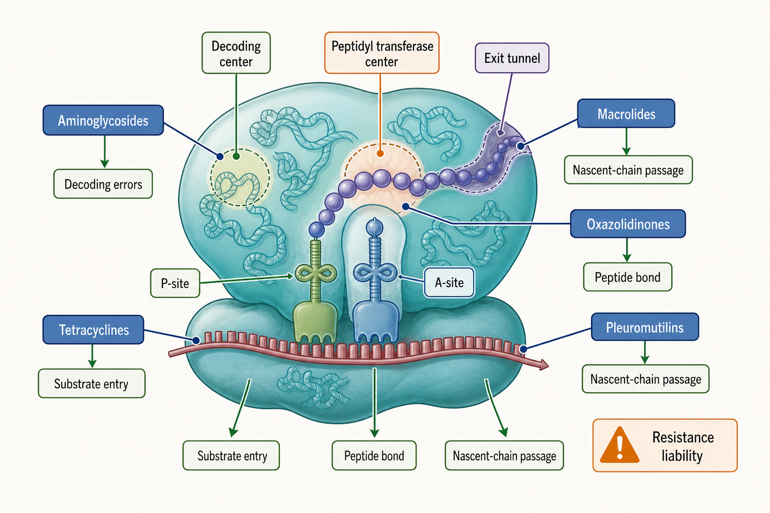 Figure 161.2. Ribosome Functional Centers Targeted by Antibiotics