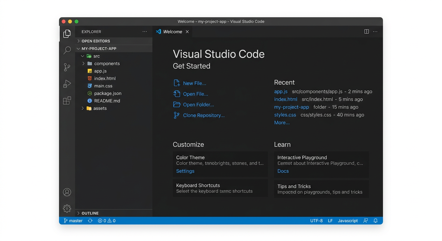 VS Code를 처음 실행했을 때의 Welcome 탭 화면 스크린샷