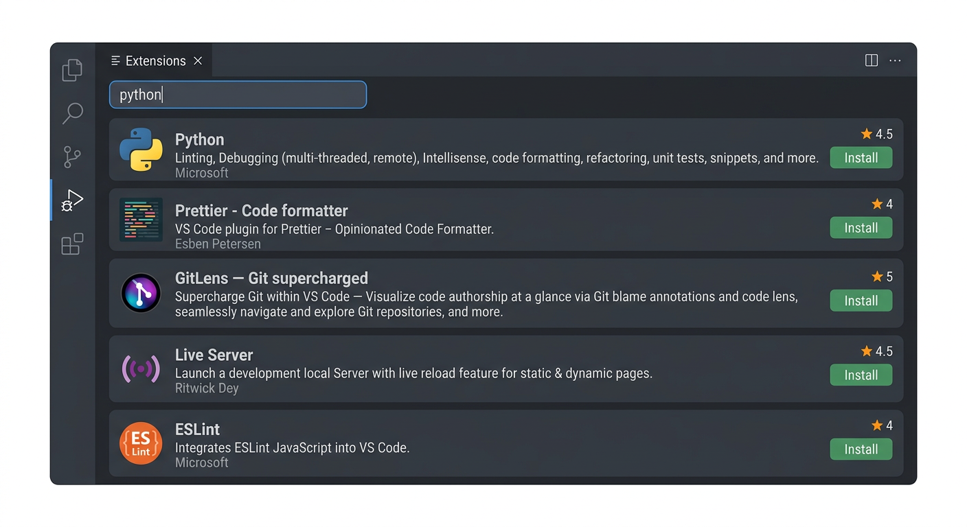 VS Code 확장 프로그램 마켓플레이스 화면 스크린샷