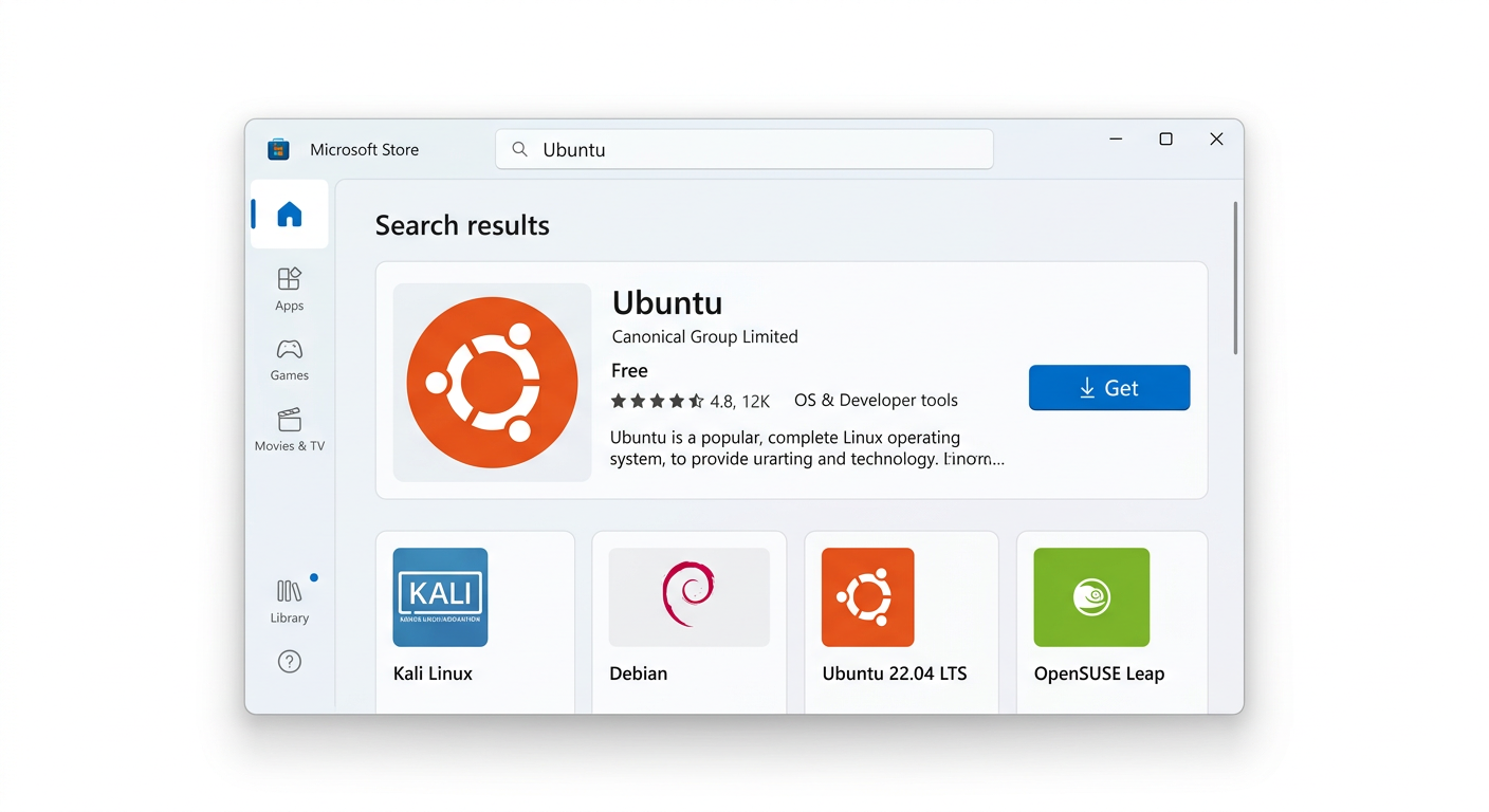 Microsoft Store에서 Ubuntu를 검색하여 설치하는 화면 스크린샷