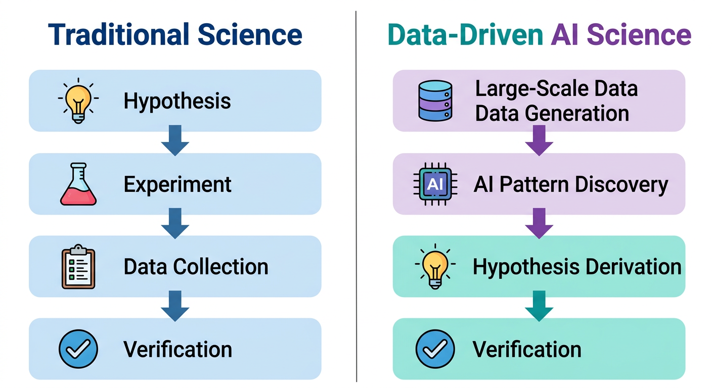 전통적 과학과 데이터 중심 과학의 패러다임 비교