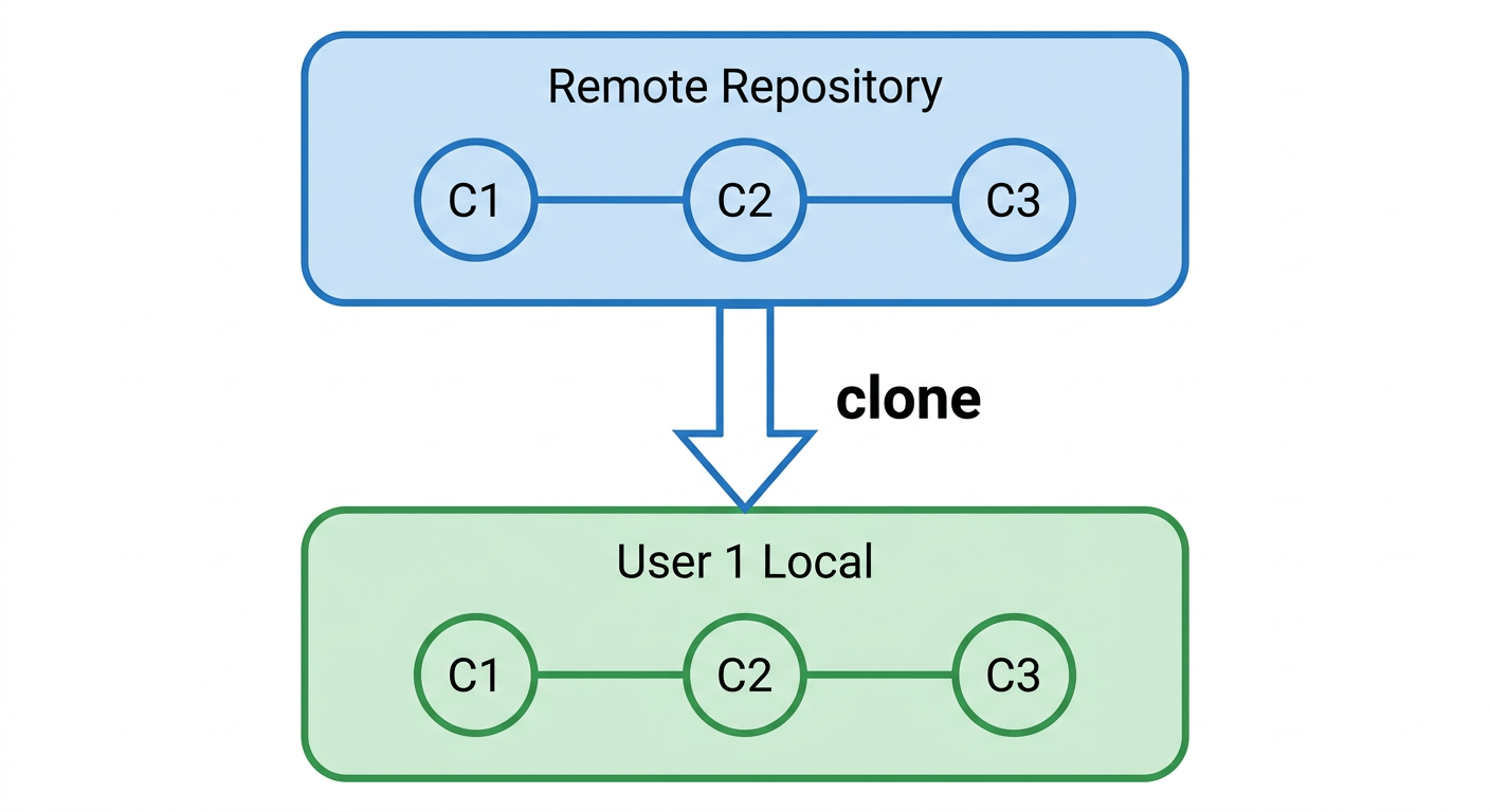 시나리오 1 다이어그램 — User1이 원격 저장소에서 Clone하는 모습