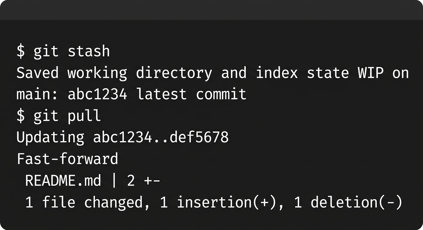 git stash 실행 전후 터미널 스크린샷
