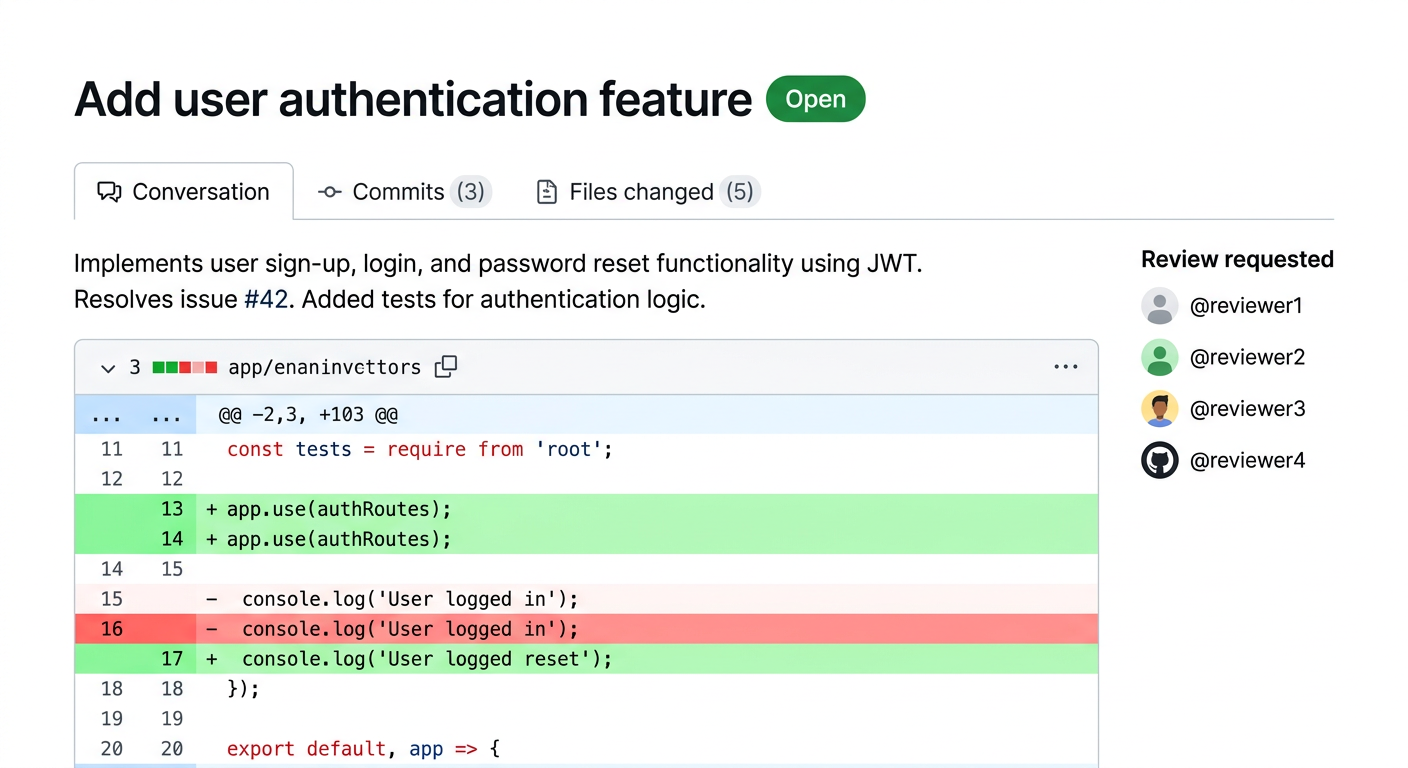 Pull Request 상세 내용 작성 화면 스크린샷