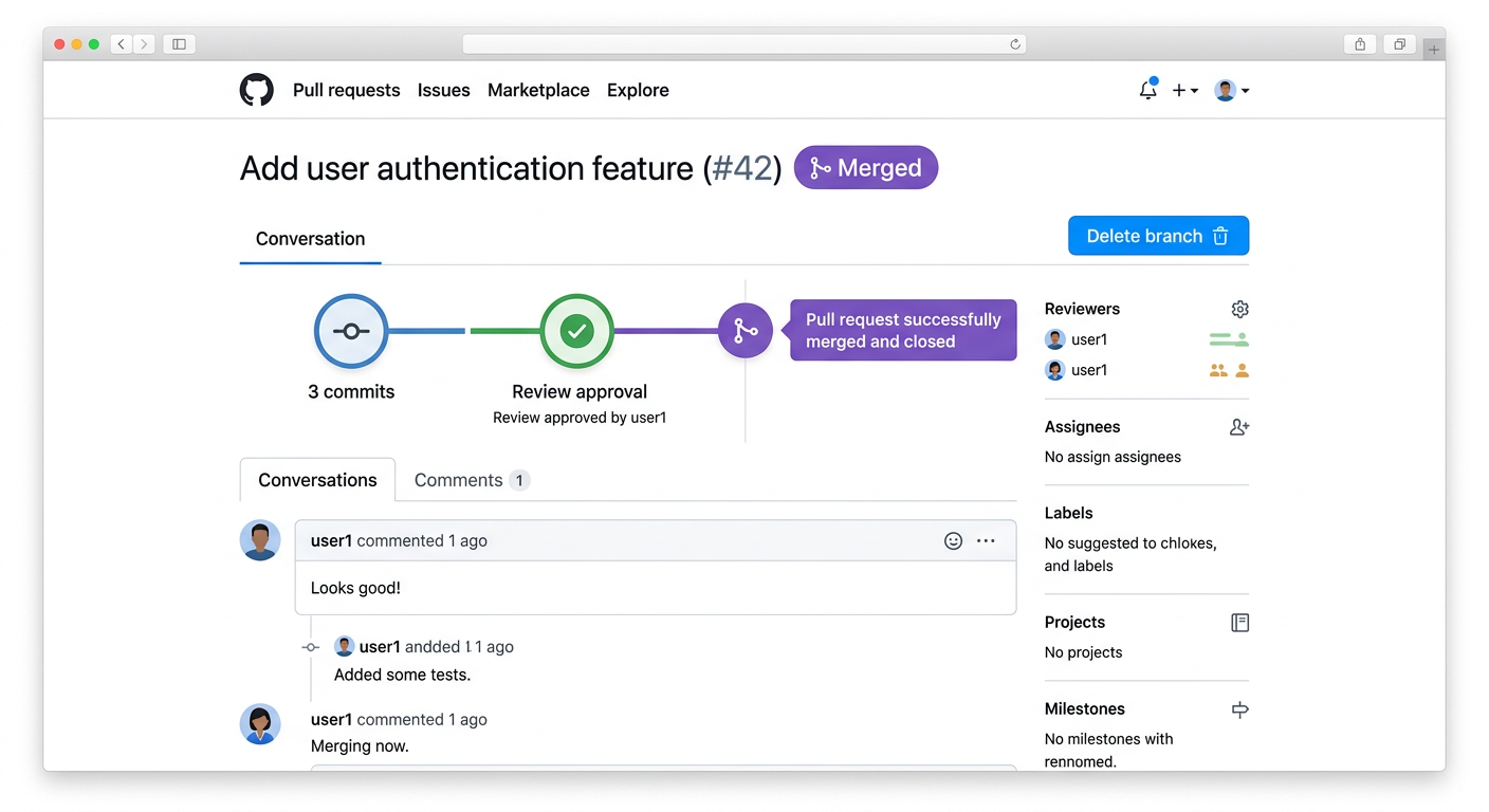 Pull Request가 생성된 후의 화면 스크린샷