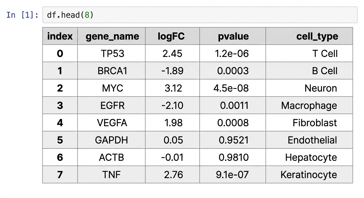 pandas DataFrame을 Jupyter Notebook에서 출력한 예시 스크린샷
