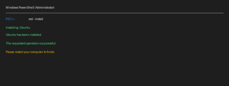 PowerShell 관리자 권한으로 wsl --install 실행하는 화면 스크린샷